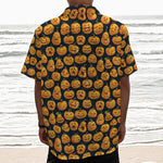 Halloween Pumpkin Jack-O'-Lantern Print Textured Short Sleeve Shirt
