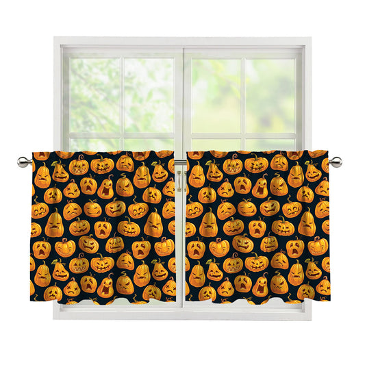 Halloween Pumpkin Jack-O'-Lantern Print Tier Curtains
