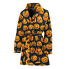 Halloween Pumpkin Jack-O'-Lantern Print Women's Bathrobe