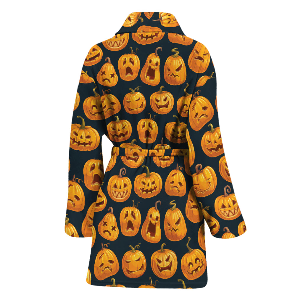 Halloween Pumpkin Jack-O'-Lantern Print Women's Bathrobe