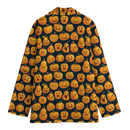 Halloween Pumpkin Jack-O'-Lantern Print Women's Blazer