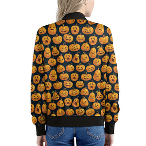 Halloween Pumpkin Jack-O'-Lantern Print Women's Bomber Jacket