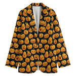 Halloween Pumpkin Jack-O'-Lantern Print Women's Cotton Blazer