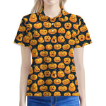 Halloween Pumpkin Jack-O'-Lantern Print Women's Polo Shirt