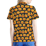 Halloween Pumpkin Jack-O'-Lantern Print Women's Polo Shirt
