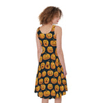 Halloween Pumpkin Jack-O'-Lantern Print Women's Sleeveless Dress