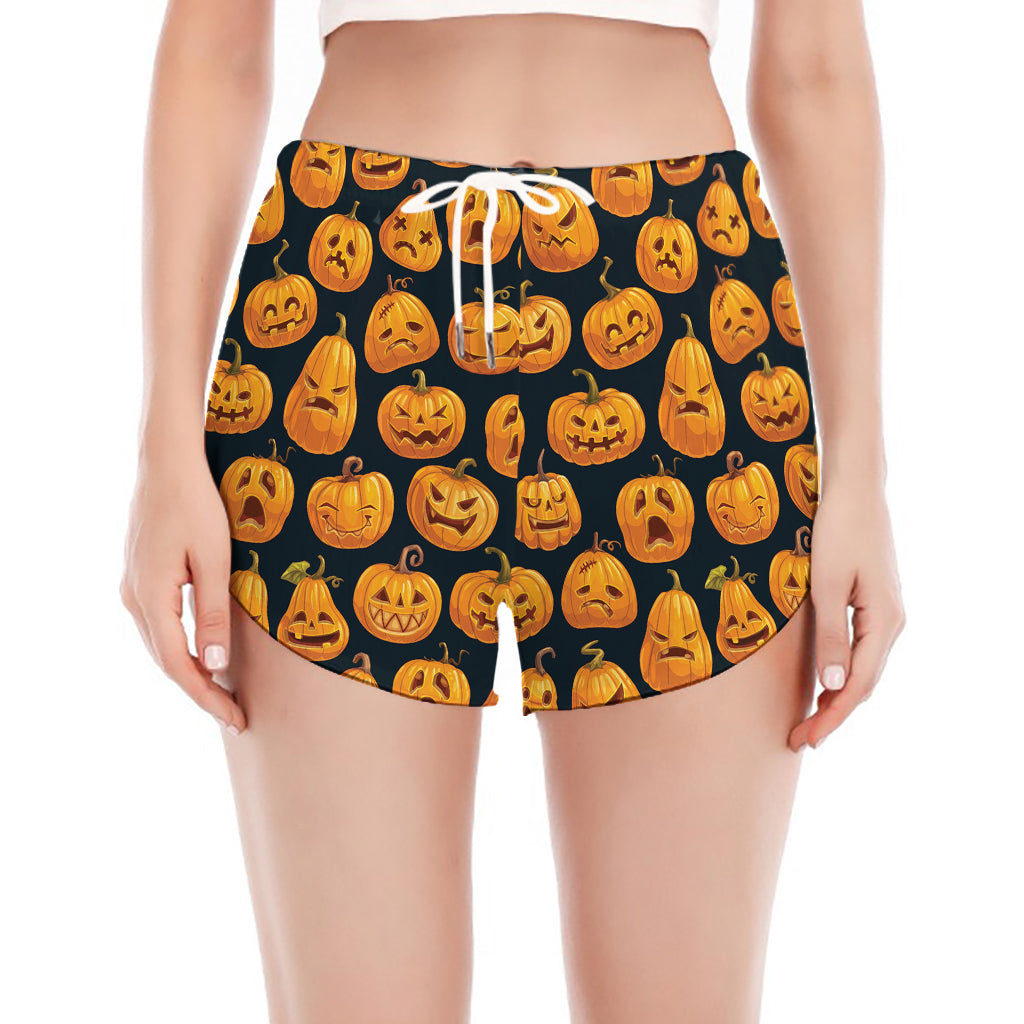 Halloween Pumpkin Jack-O'-Lantern Print Women's Split Running Shorts