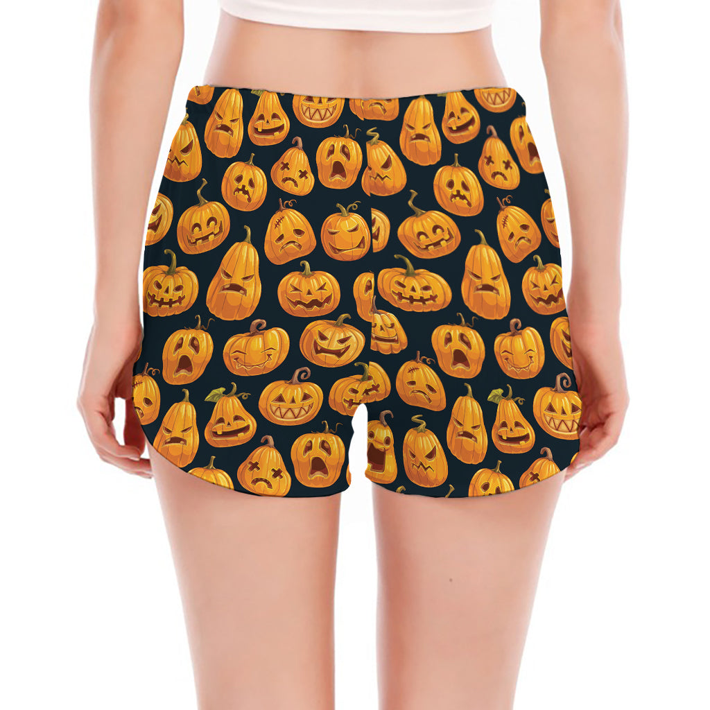 Halloween Pumpkin Jack-O'-Lantern Print Women's Split Running Shorts