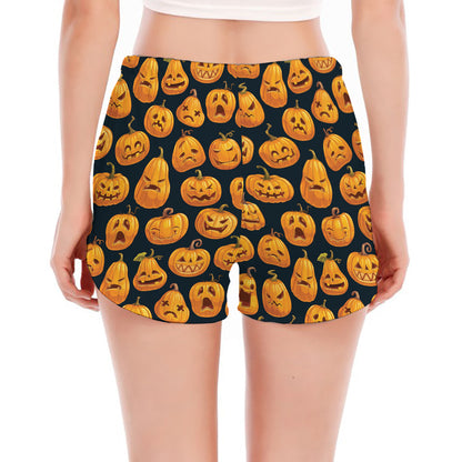 Halloween Pumpkin Jack-O'-Lantern Print Women's Split Running Shorts