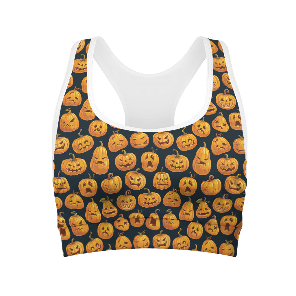 Halloween Pumpkin Jack-O'-Lantern Print Women's Sports Bra