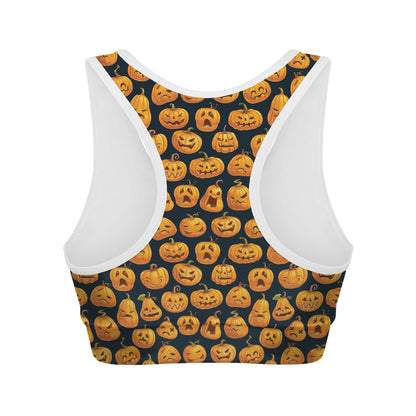 Halloween Pumpkin Jack-O'-Lantern Print Women's Sports Bra