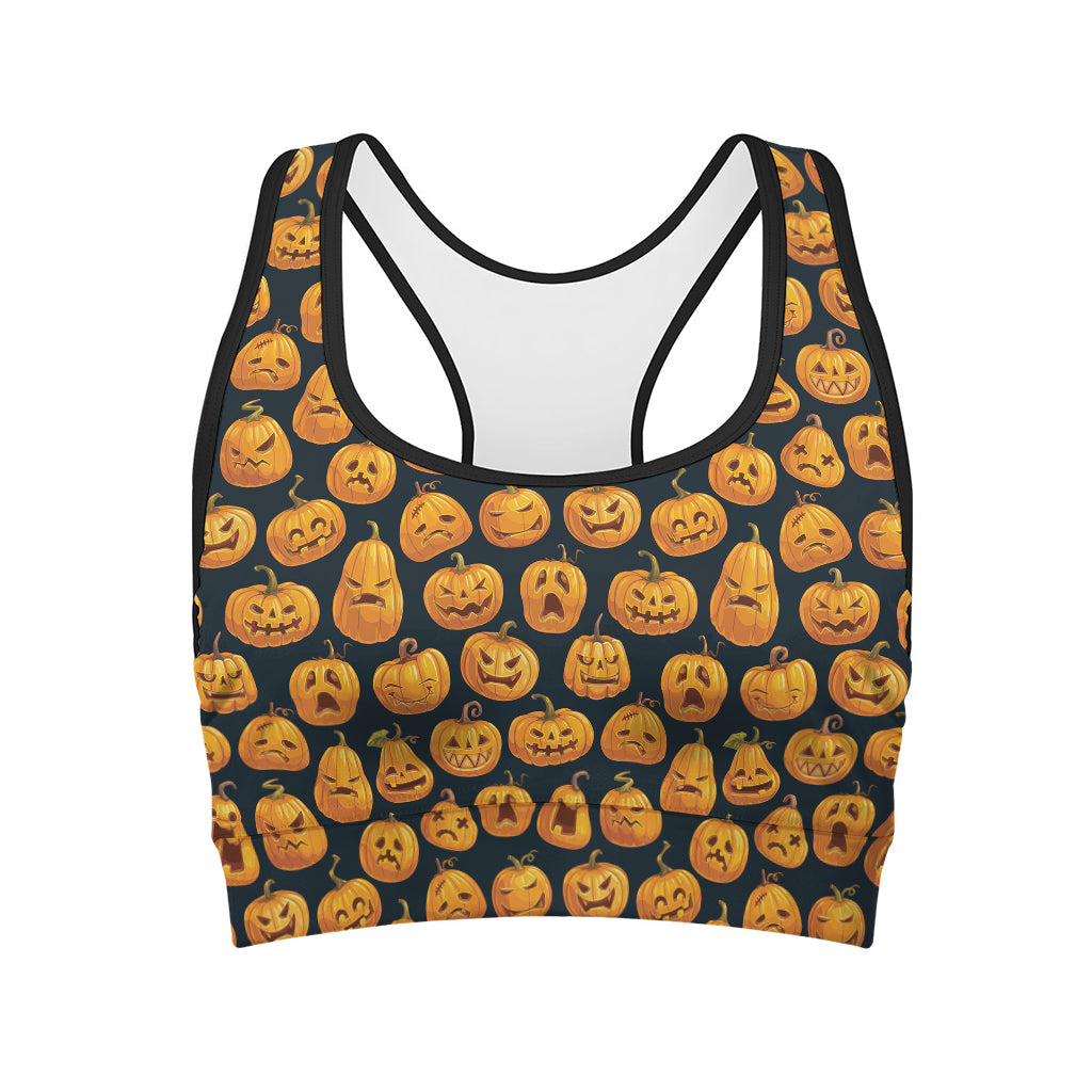 Halloween Pumpkin Jack-O'-Lantern Print Women's Sports Bra