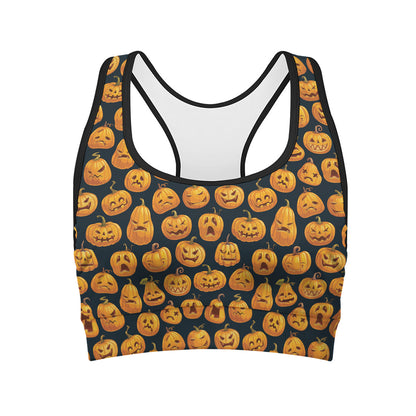 Halloween Pumpkin Jack-O'-Lantern Print Women's Sports Bra