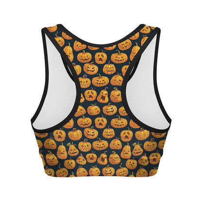 Halloween Pumpkin Jack-O'-Lantern Print Women's Sports Bra