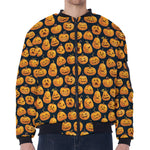 Halloween Pumpkin Jack-O'-Lantern Print Zip Sleeve Bomber Jacket