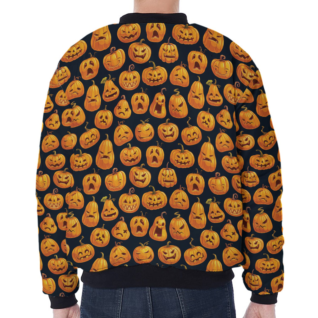 Halloween Pumpkin Jack-O'-Lantern Print Zip Sleeve Bomber Jacket