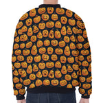 Halloween Pumpkin Jack-O'-Lantern Print Zip Sleeve Bomber Jacket