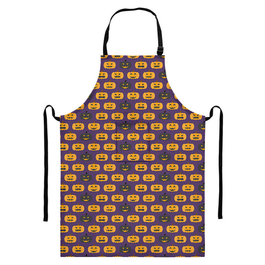 Halloween Pumpkin Pattern Print Bib Apron With Pocket