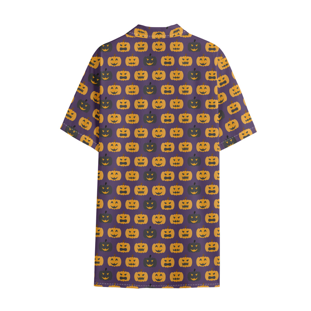 Halloween Pumpkin Pattern Print Cotton Hawaiian Shirt