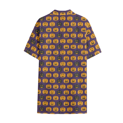 Halloween Pumpkin Pattern Print Cotton Hawaiian Shirt