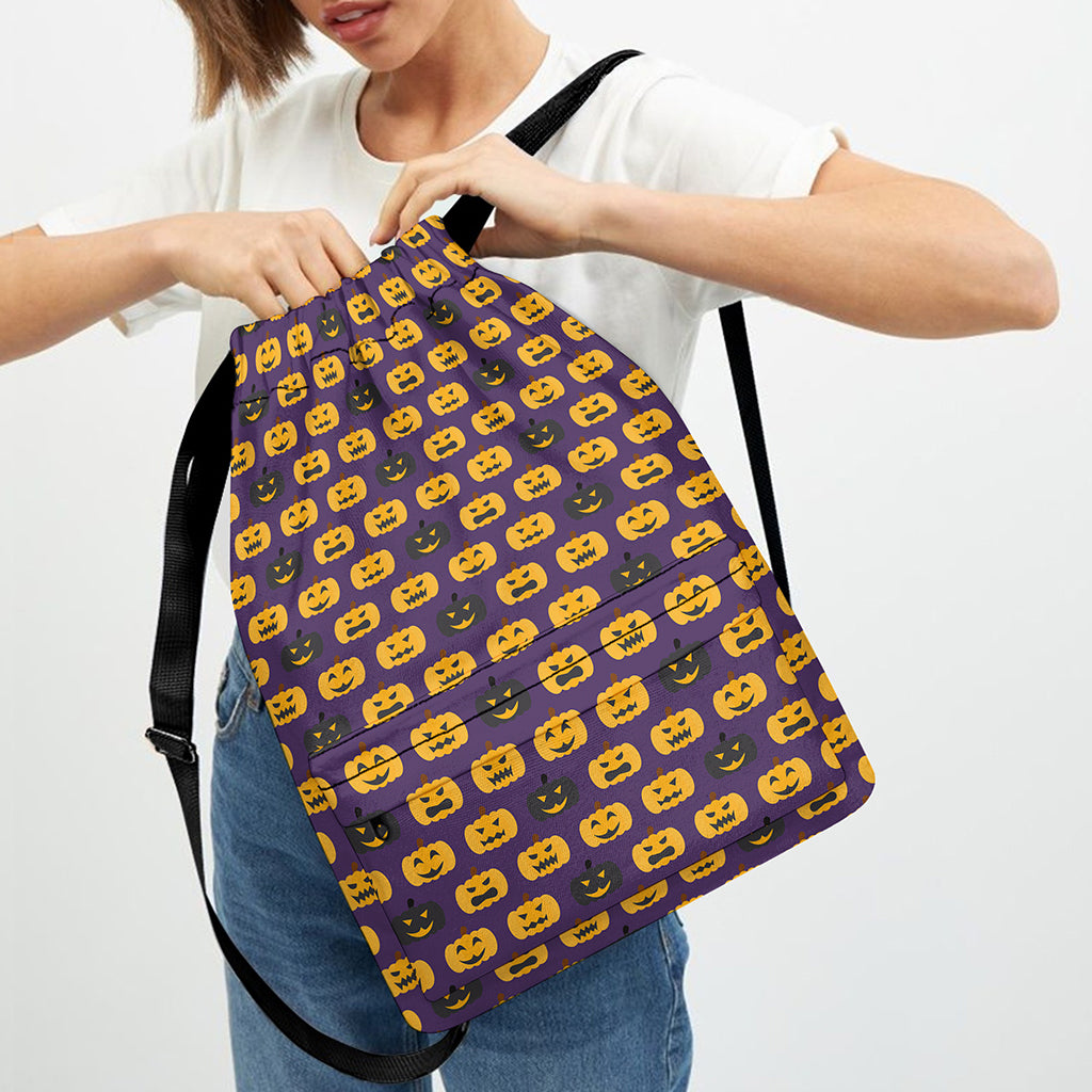 Halloween Pumpkin Pattern Print Drawstring Backpack