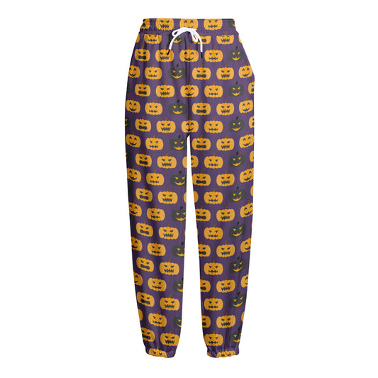 Halloween Pumpkin Pattern Print Fleece Lined Knit Pants