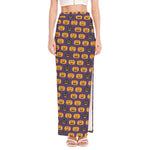 Halloween Pumpkin Pattern Print High Slit Maxi Skirt