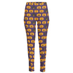Halloween Pumpkin Pattern Print High-Waisted Pocket Leggings
