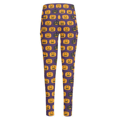 Halloween Pumpkin Pattern Print High-Waisted Pocket Leggings