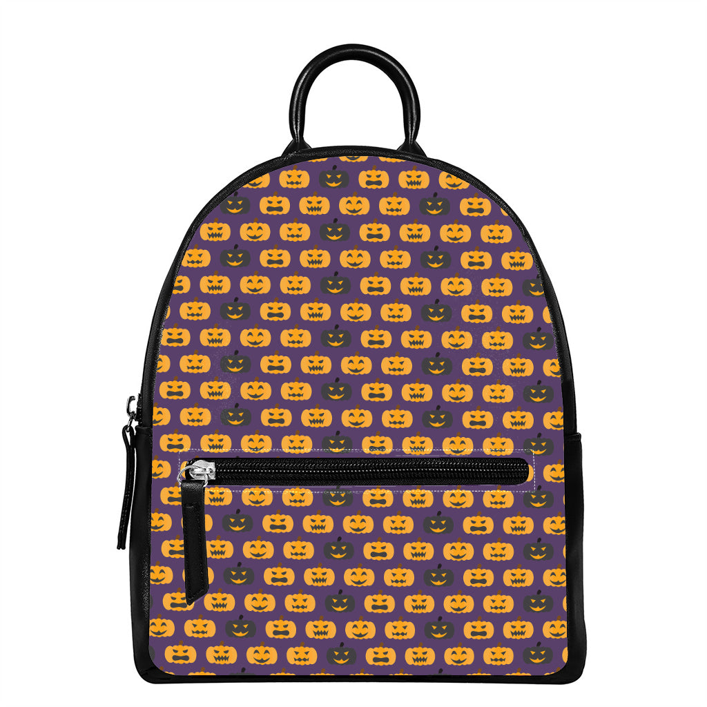 Halloween Pumpkin Pattern Print Leather Backpack