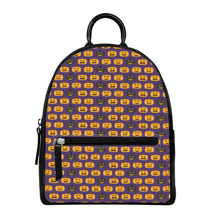 Halloween Pumpkin Pattern Print Leather Backpack