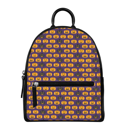 Halloween Pumpkin Pattern Print Leather Backpack