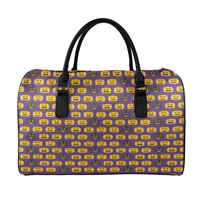 Halloween Pumpkin Pattern Print Leather Duffle Bag