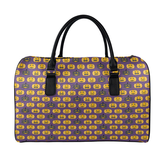 Halloween Pumpkin Pattern Print Leather Duffle Bag