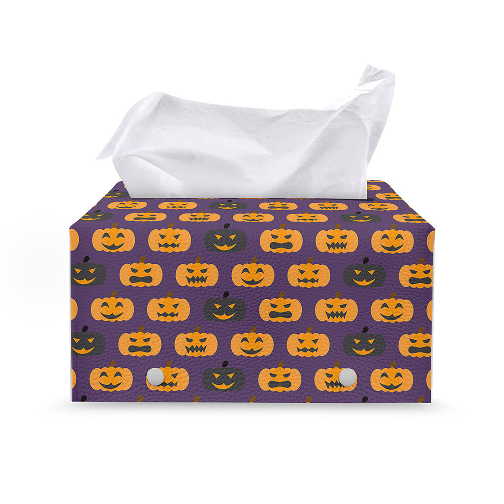 Halloween Pumpkin Pattern Print Leather Tissue Box Cover