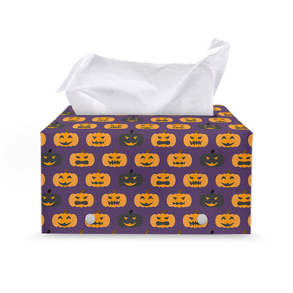 Halloween Pumpkin Pattern Print Leather Tissue Box Cover