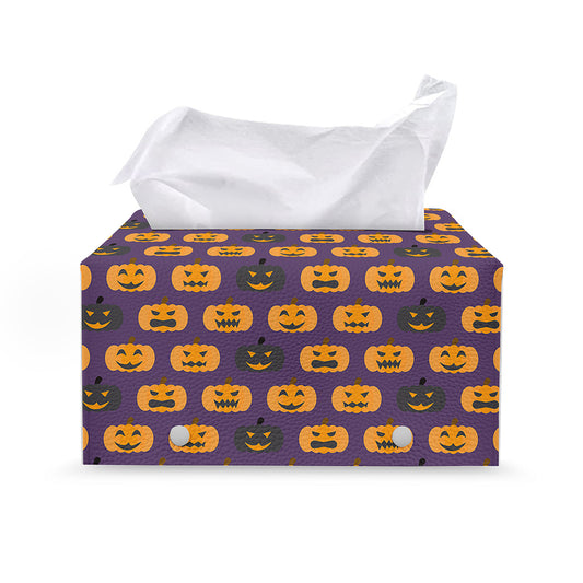 Halloween Pumpkin Pattern Print Leather Tissue Box Cover