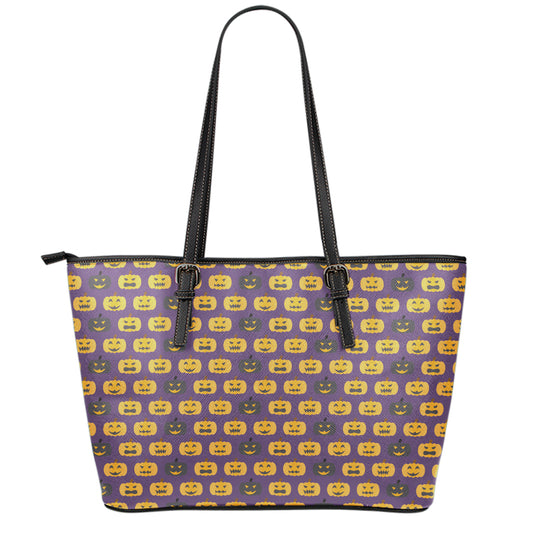 Halloween Pumpkin Pattern Print Leather Tote Bag