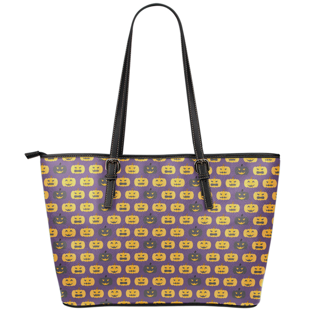 Halloween Pumpkin Pattern Print Leather Tote Bag