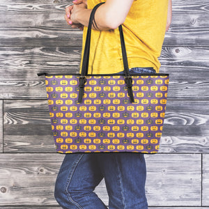 Halloween Pumpkin Pattern Print Leather Tote Bag