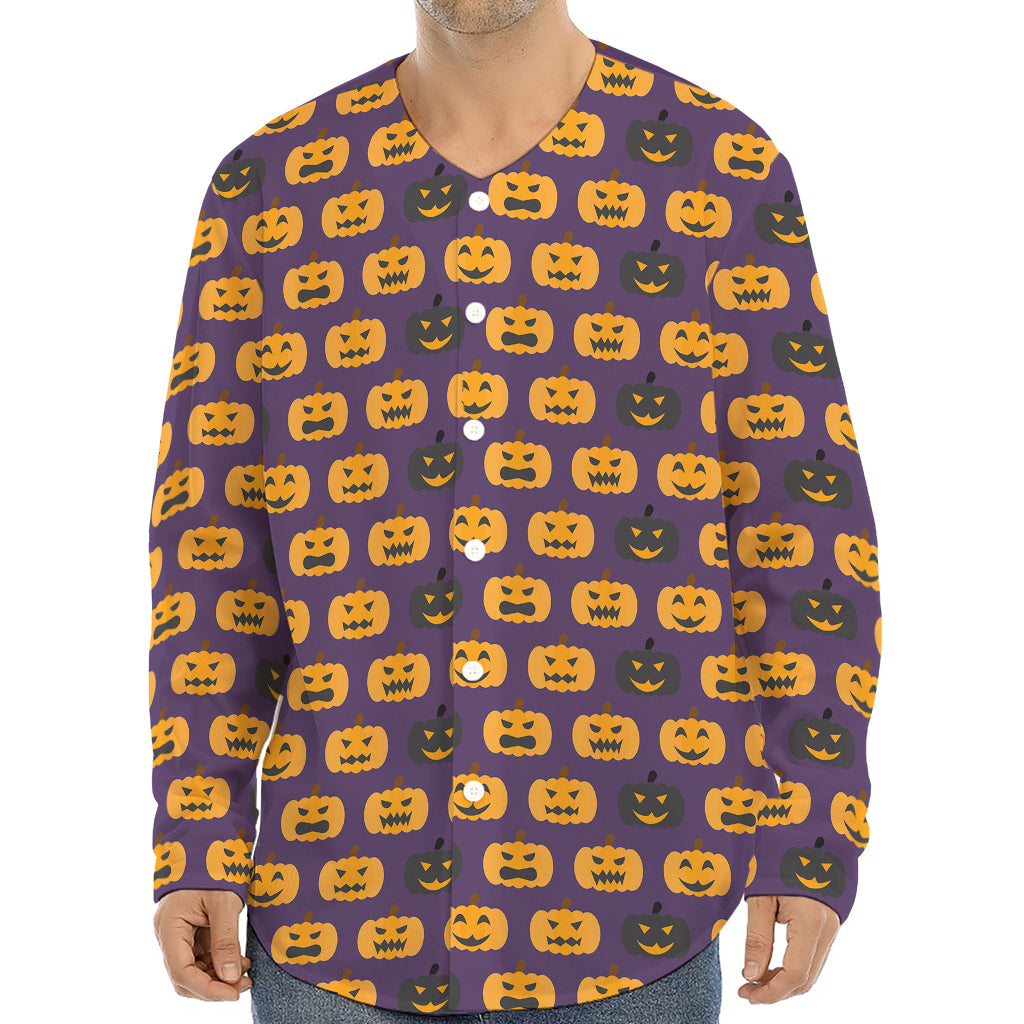 Halloween Pumpkin Pattern Print Long Sleeve Baseball Jersey