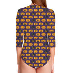 Halloween Pumpkin Pattern Print Long Sleeve Swimsuit