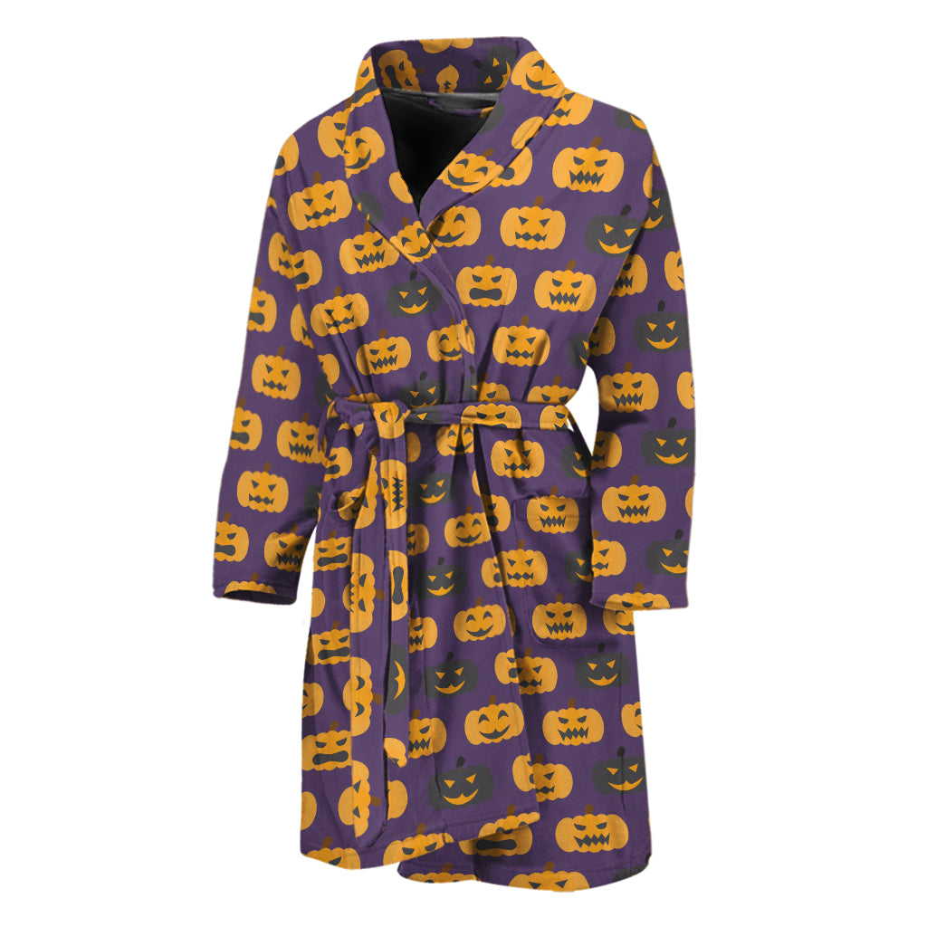 Halloween Pumpkin Pattern Print Men's Bathrobe