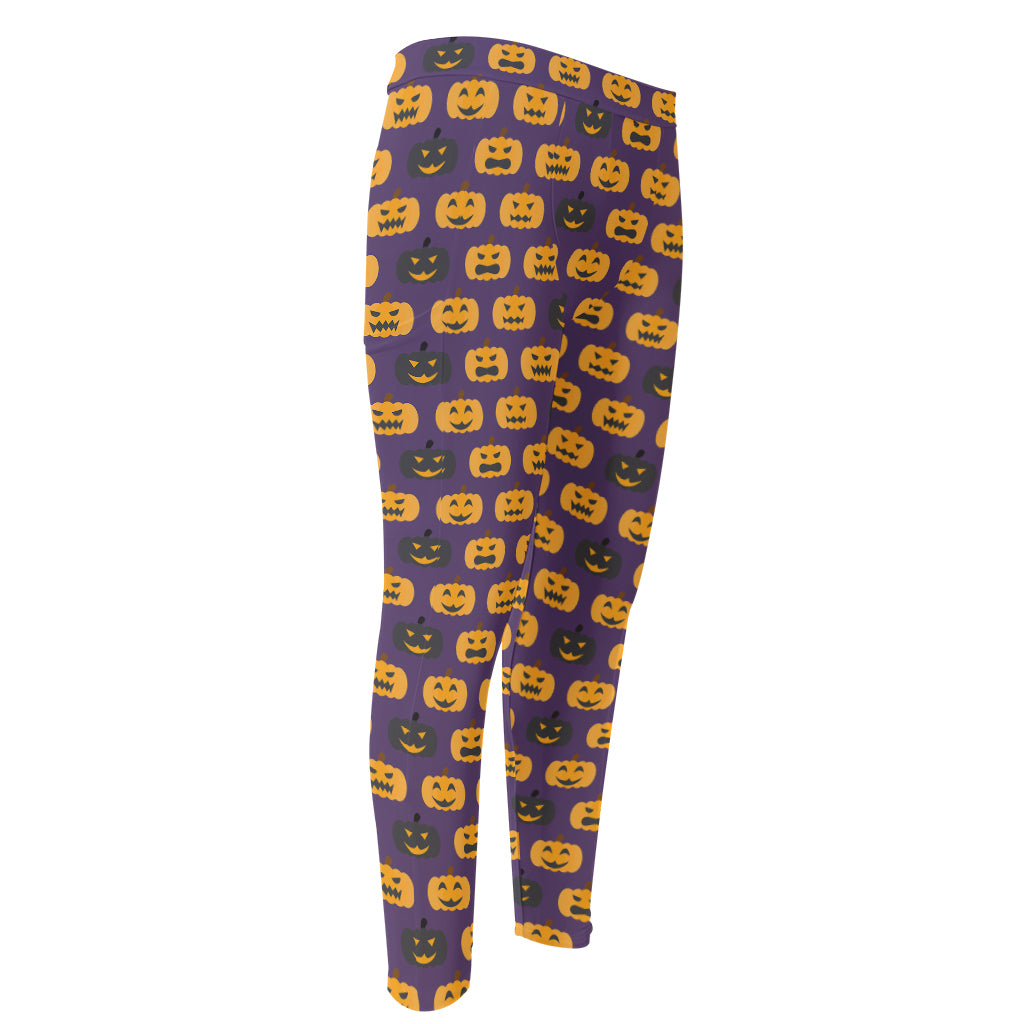 Halloween Pumpkin Pattern Print Men's Compression Pants