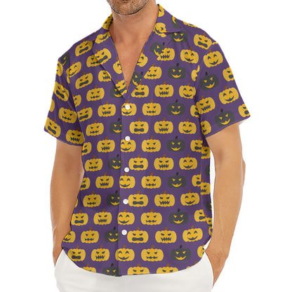 Halloween Pumpkin Pattern Print Men's Deep V-Neck Shirt