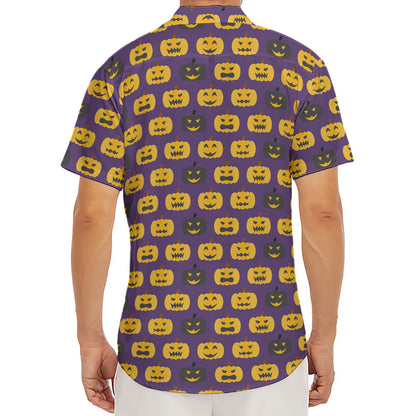 Halloween Pumpkin Pattern Print Men's Deep V-Neck Shirt