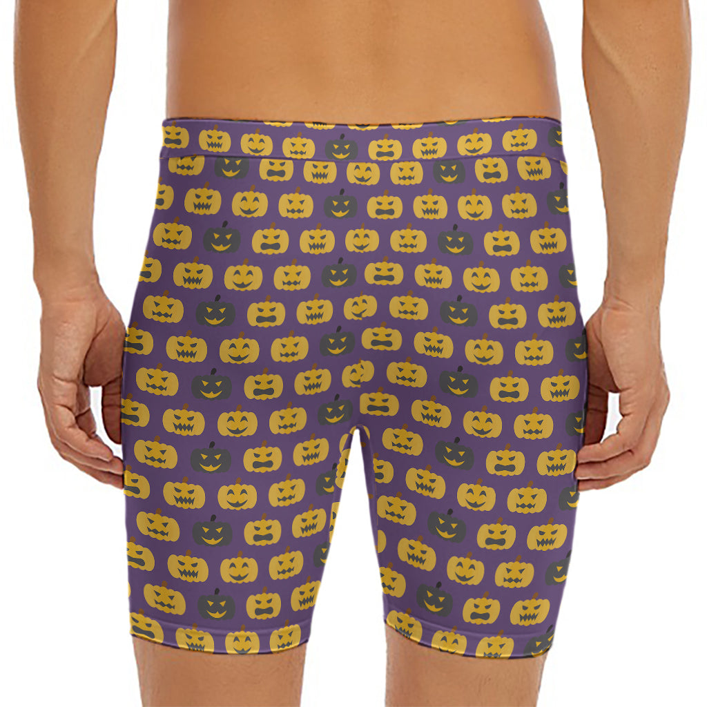 Halloween Pumpkin Pattern Print Men's Long Boxer Briefs