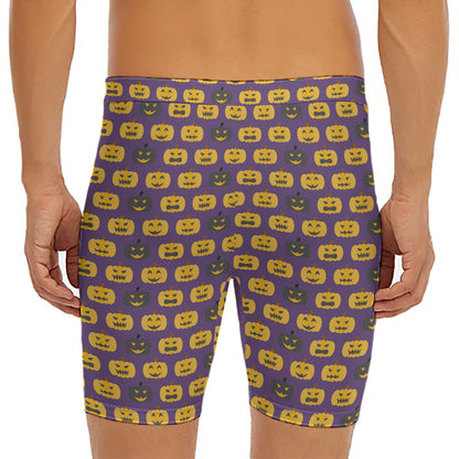 Halloween Pumpkin Pattern Print Men's Long Boxer Briefs