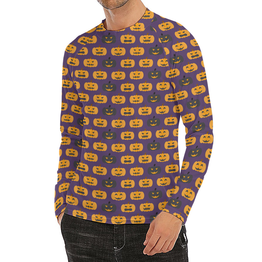 Halloween Pumpkin Pattern Print Men's Long Sleeve Rash Guard