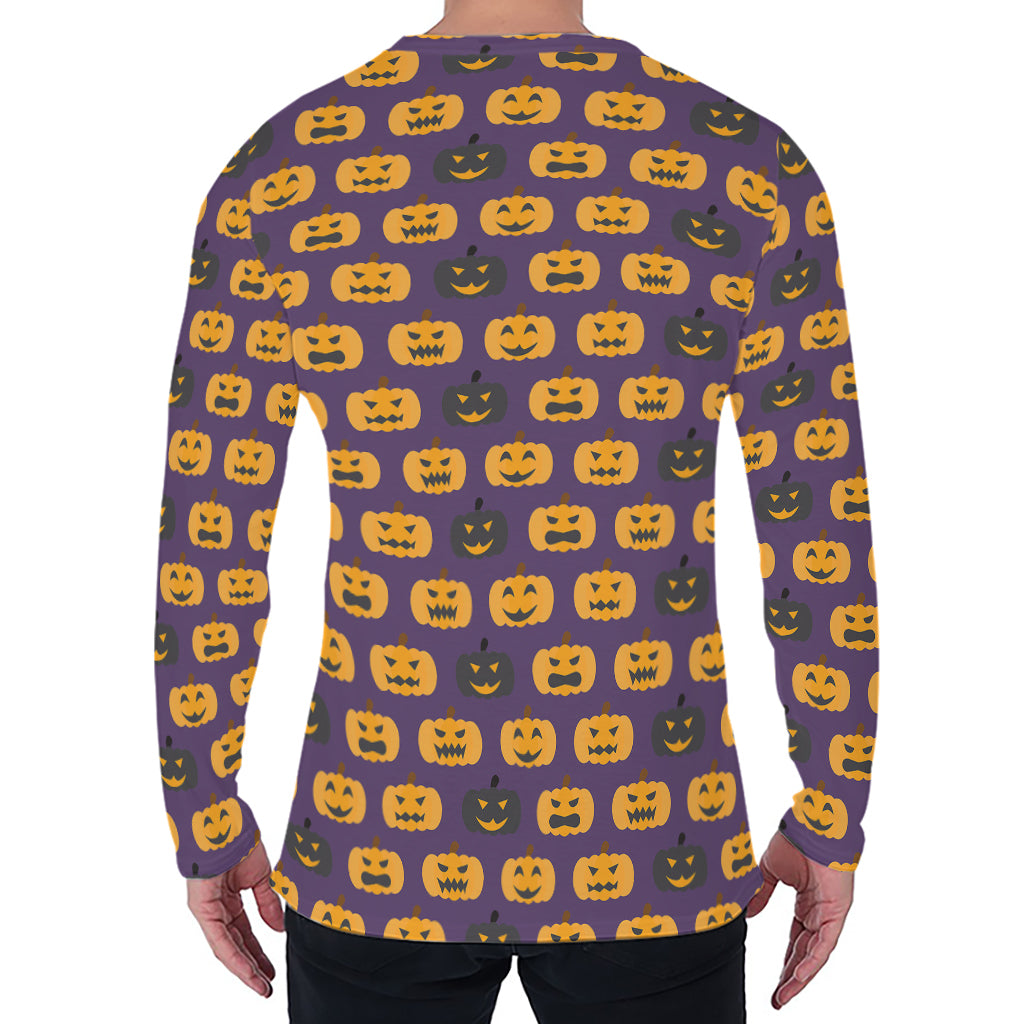 Halloween Pumpkin Pattern Print Men's Long Sleeve T-Shirt